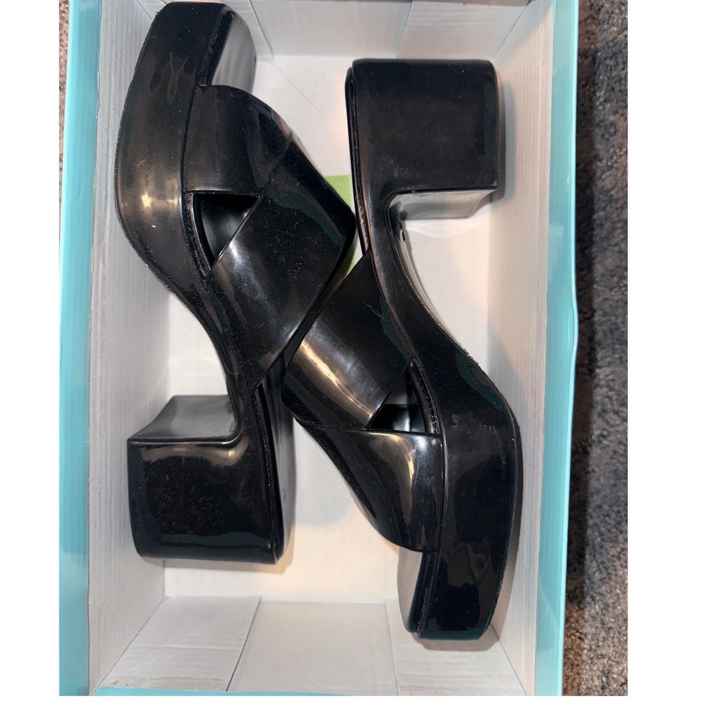Jeffrey Campbell PLAY Bubblegum Black Shiny Platform Jelly Sandals Mules Size 6M